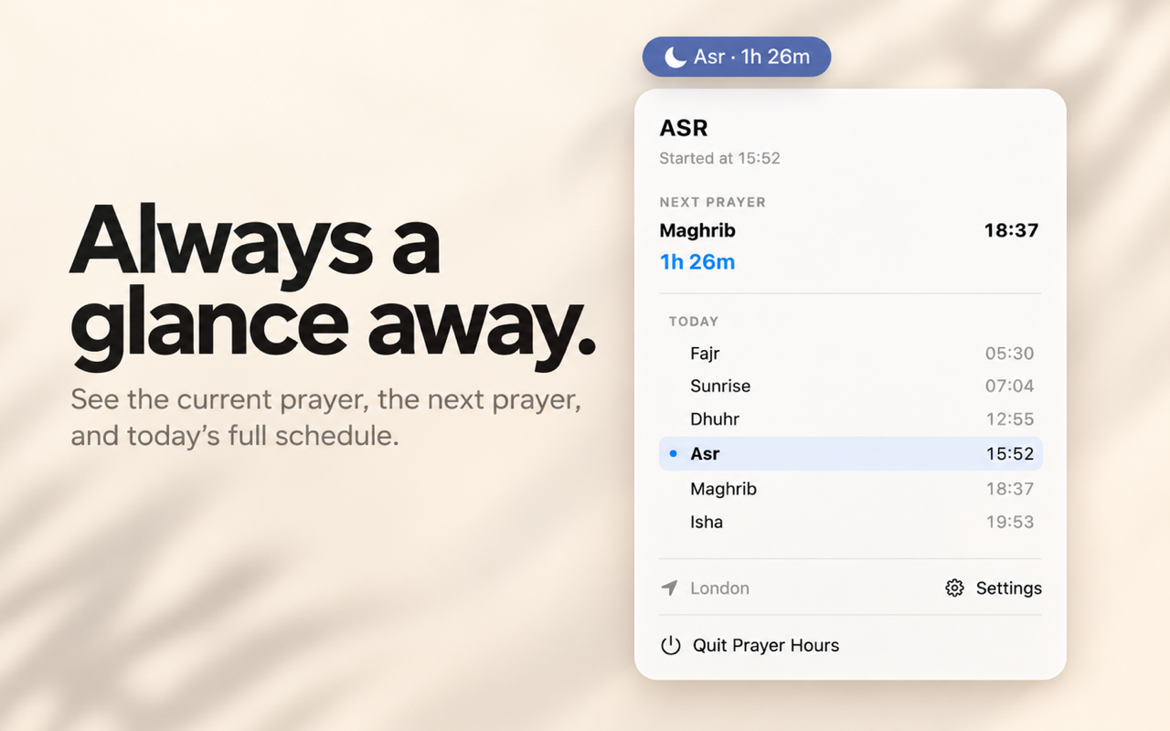 PrayerHours — One-Click Timetable